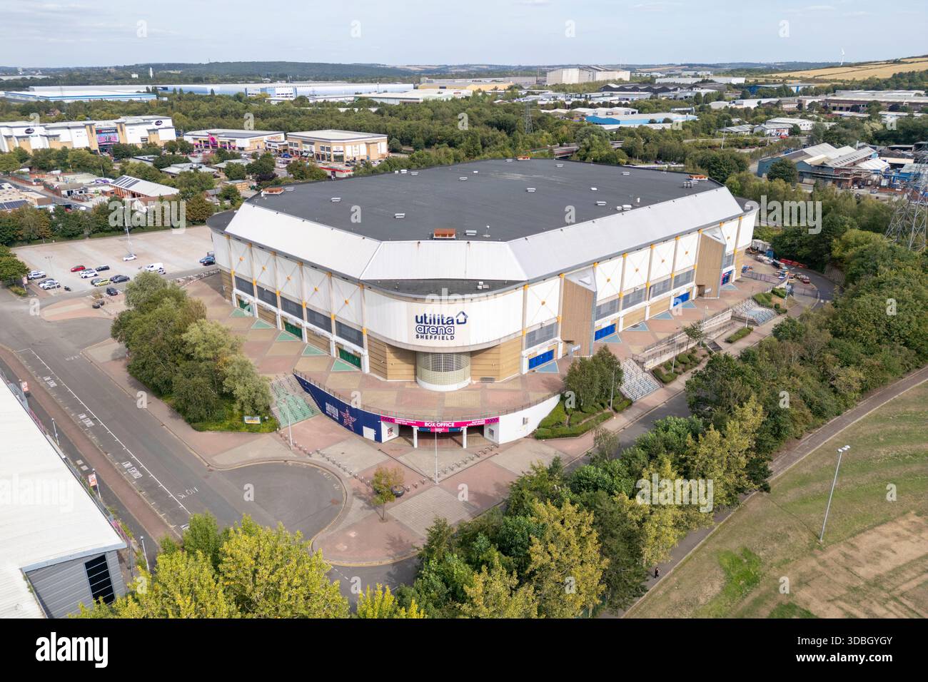 Vue aérienne de l'Utilita Arena Sheffield (S9), South Yorkshire, Royaume-Uni. Banque D'Images