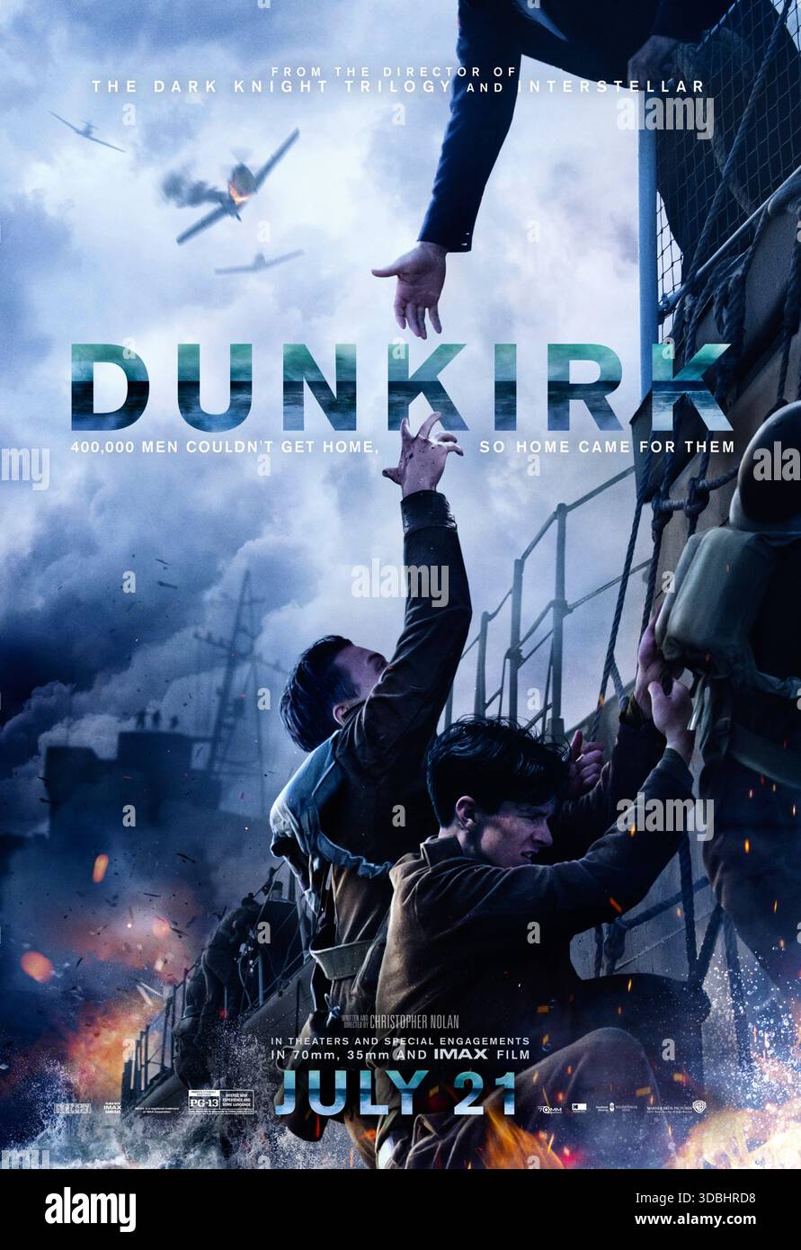 Dunkirk (2017) réalisé par Christopher Nolan et mettant en vedette Fionn Whitehead, Tom Hardy et Mark Rylance. Les soldats alliés entourés par les forces allemandes sur les plages de Dunkerque luttent pour évacuer par terre, mer et air pendant la seconde Guerre mondiale. Affiche avancée américaine À USAGE ÉDITORIAL UNIQUEMENT. Crédit : BFA / Warner Bros. Banque D'Images