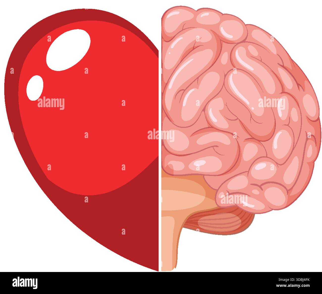 Diviser le cœur et le cerveau symbolisant l'équilibre entre l'émotion et la logique, style vectoriel plat Illustration de Vecteur