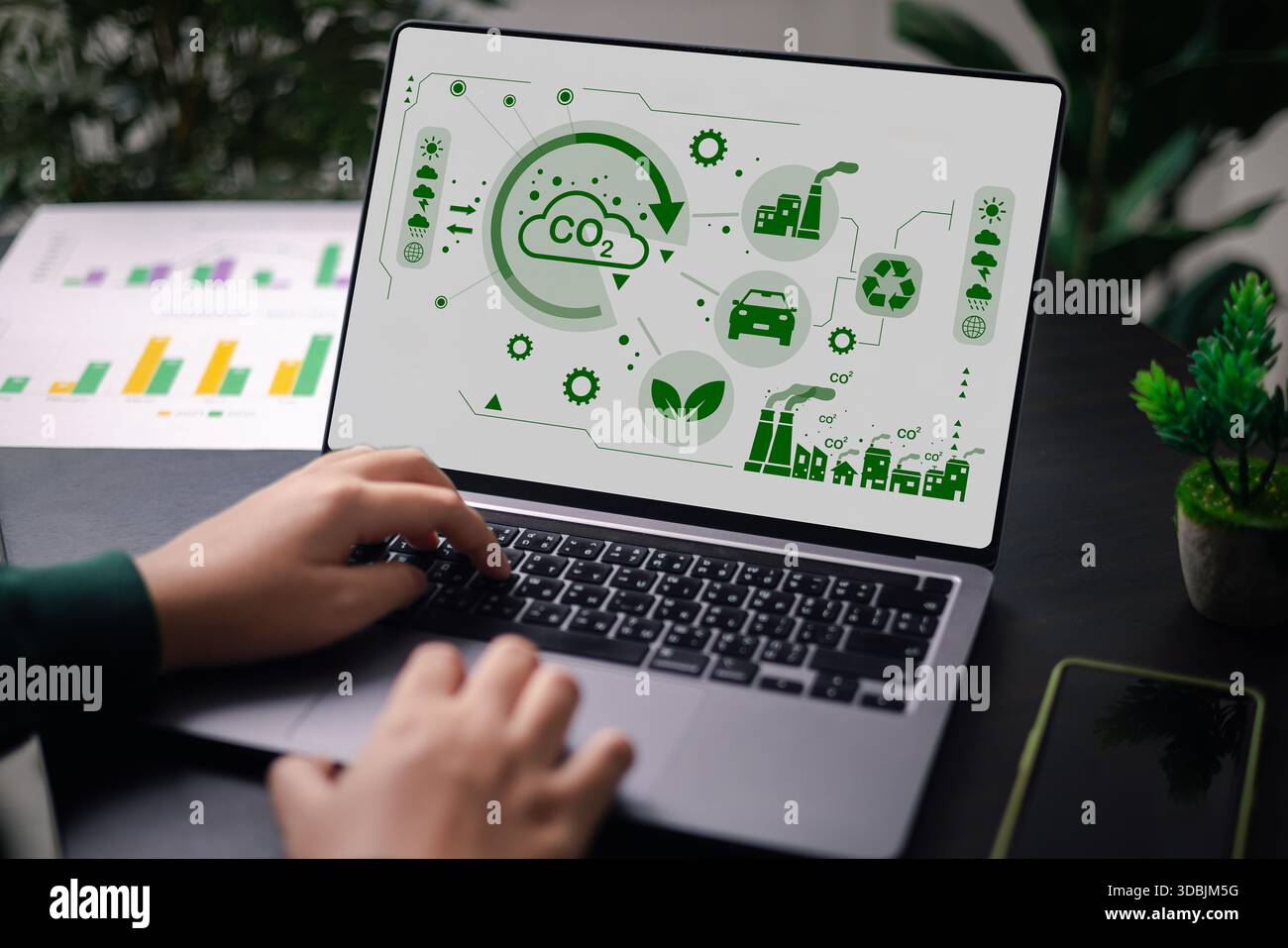 Les entreprises donnent la priorité à la durabilité environnementale, en mettant en œuvre des pratiques de gestion verte pour protéger la terre et promouvoir des initiatives respectueuses de l'environnement f Banque D'Images