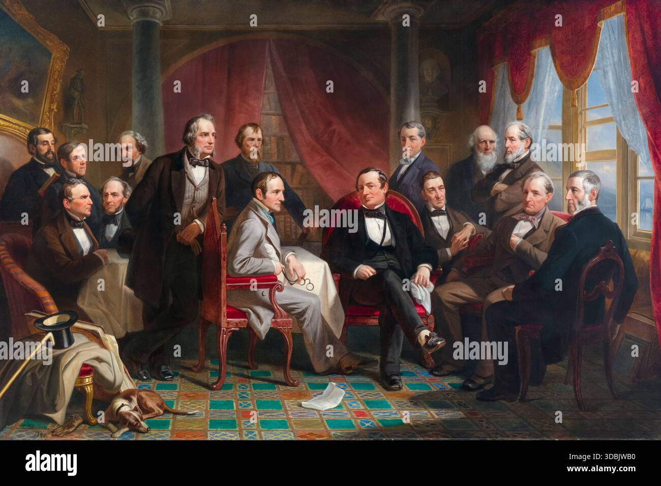 Washington Irving (1783-1859), auteur américain et ses amis littéraires à Sunnyside, portrait peint à l'huile sur toile par Christian Schussele, 1864 Banque D'Images