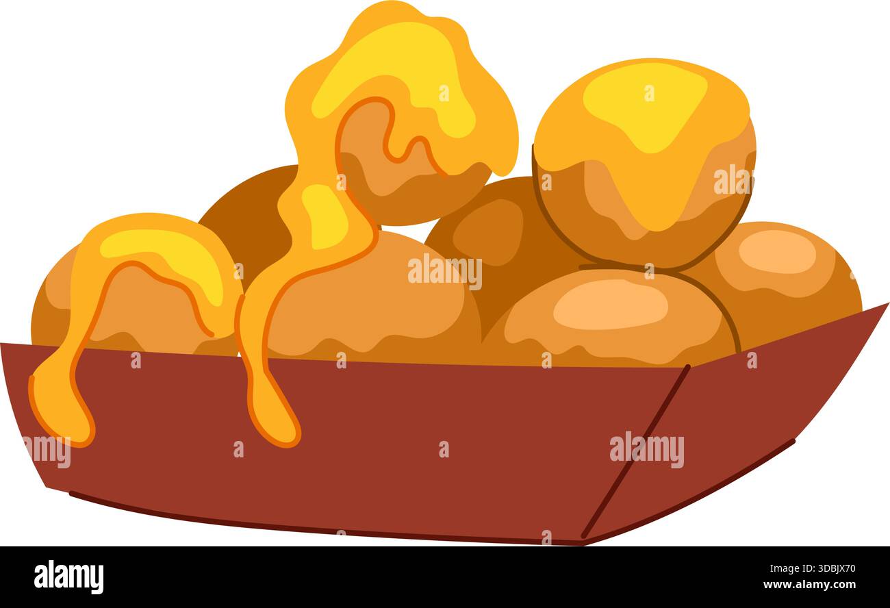 Dessert grec loukoumades avec sirop de miel qui se déverse Illustration de Vecteur