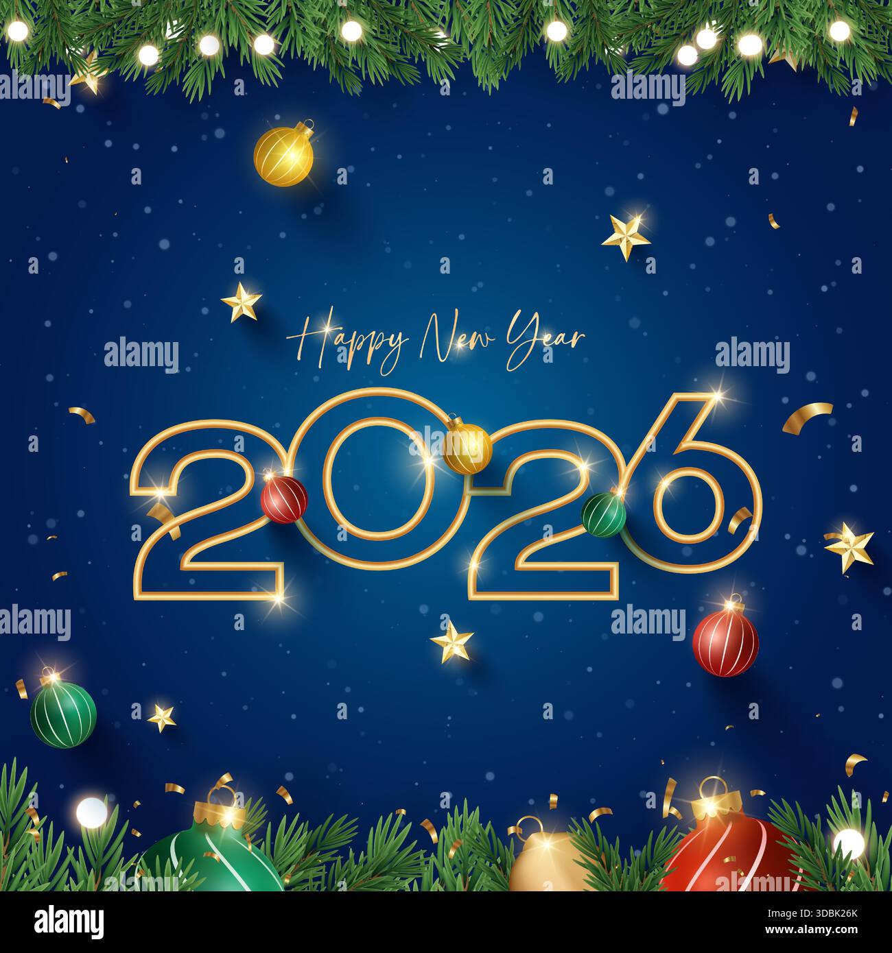 3D 2026 bannière de lettres de bonne année, 2026 bonne année vecteur art et illustration. 2026 bannière de lettres de bonne année, art vectoriel de bonne année Illustration de Vecteur