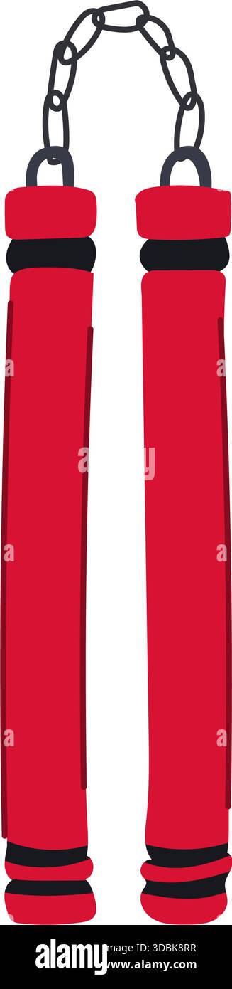 Équipement d'entraînement aux armes d'art martial de nunchaku rouge Illustration de Vecteur