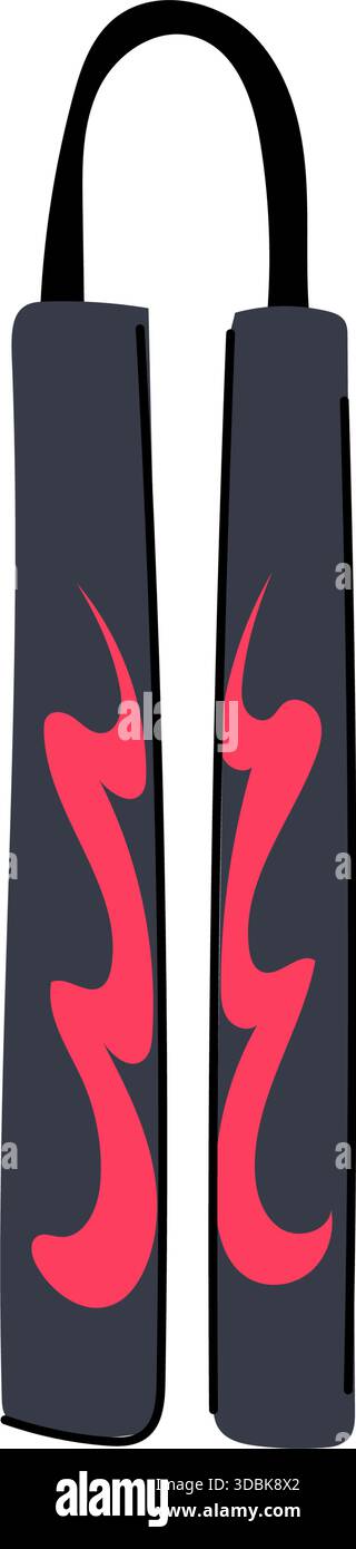 Arme d'art martial nunchaku avec illustration de flamme rouge Illustration de Vecteur