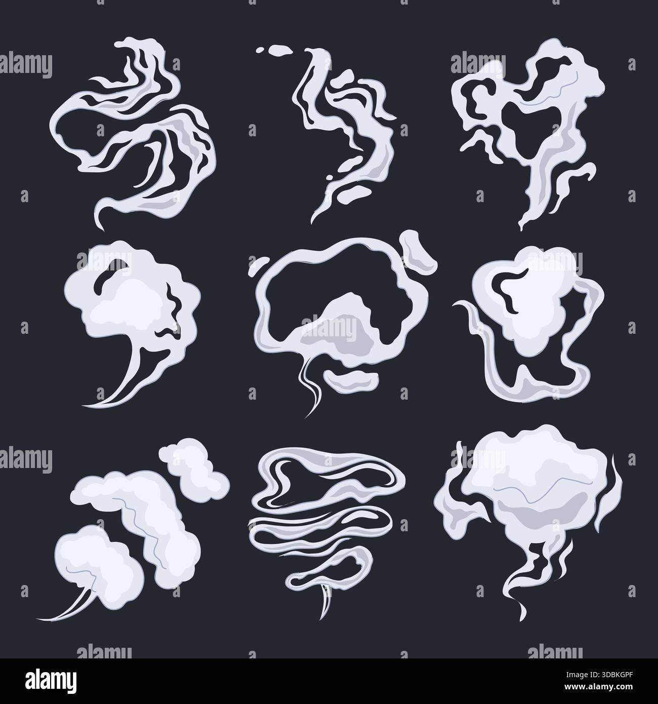 Collection de bouffées de fumée illustrant différentes formes de vapeur Illustration de Vecteur