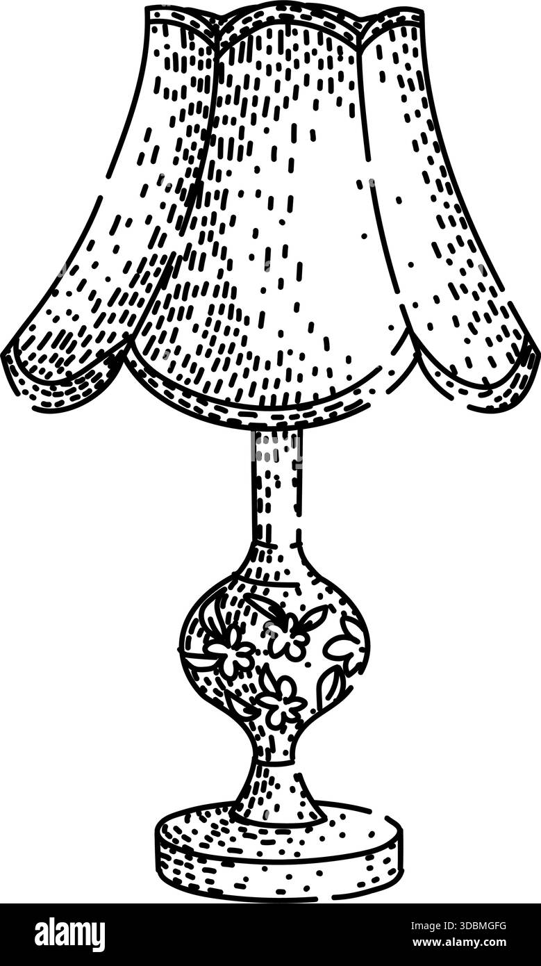 Lampe de table classique antique ornée illustration de dessin d'esquisse Illustration de Vecteur