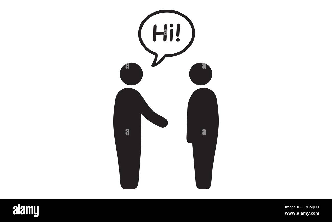 Icône de salutation Silhouette de deux personnes avec Speech Bubble Hi pour la communication sociale Illustration de Vecteur