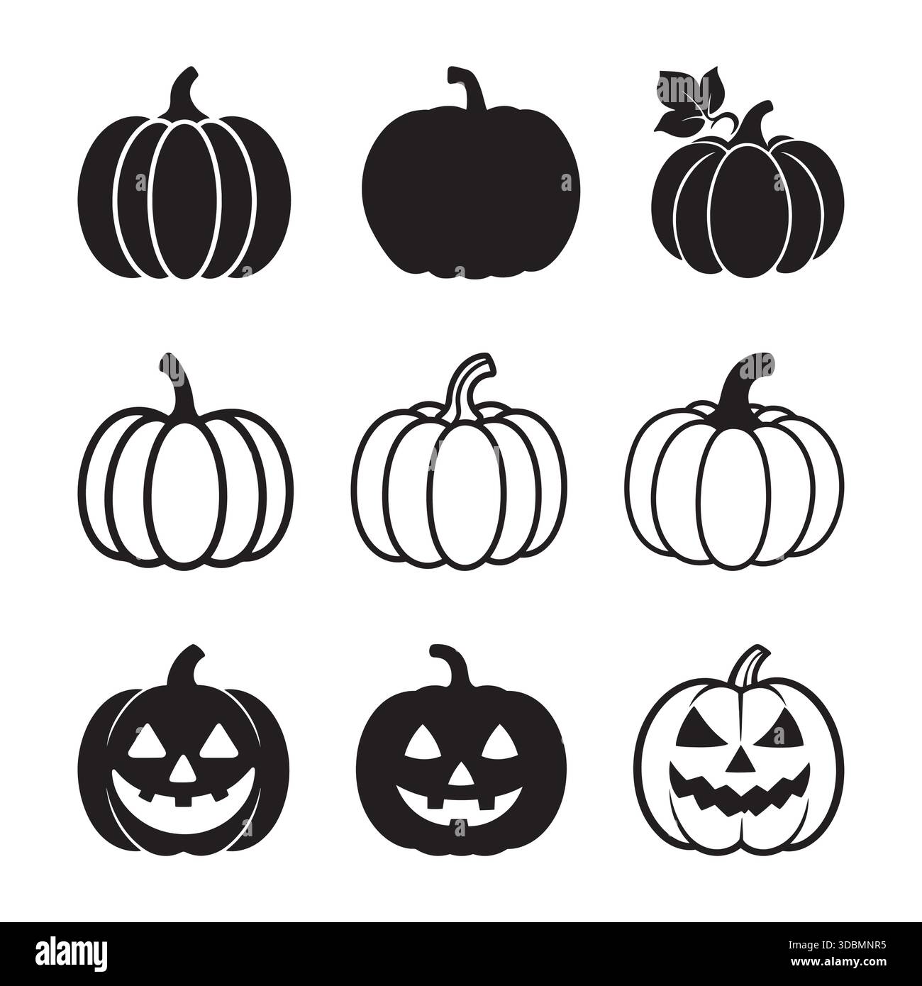 Halloween Pumpkin Jack-o-Lantern icône Set Spooky Vector Illustration de Vecteur