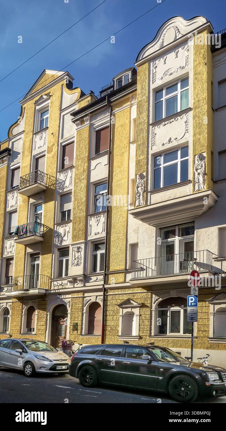 Immeuble baroque Art Nouveau à Schwabing, Munich. Construit vers 1900. Banque D'Images