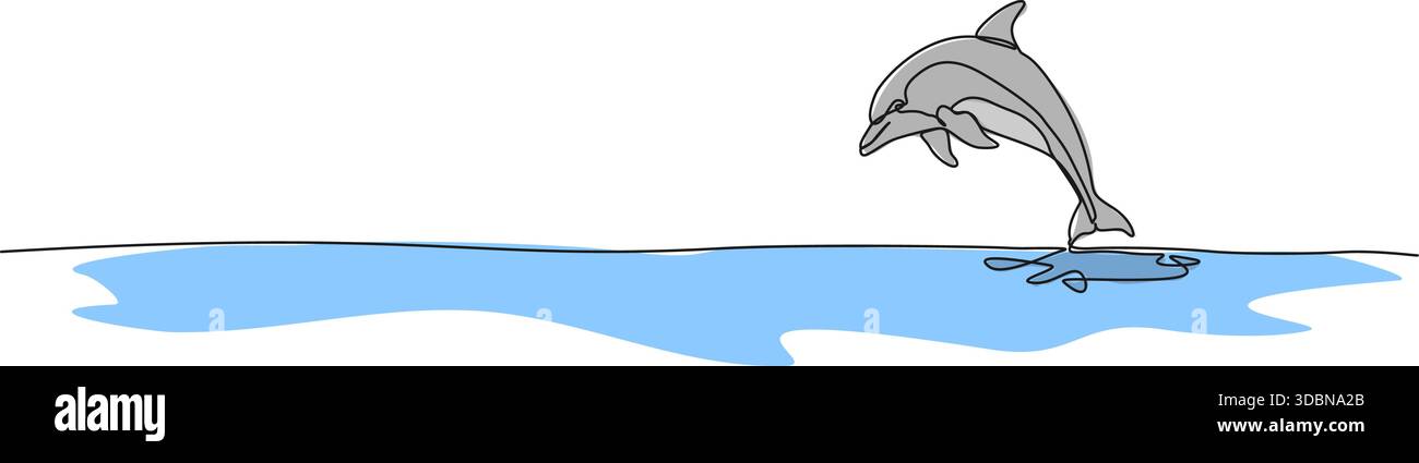 dessin de ligne continue de dauphin sautant hors de l'eau, illustration vectorielle d'art de ligne Illustration de Vecteur
