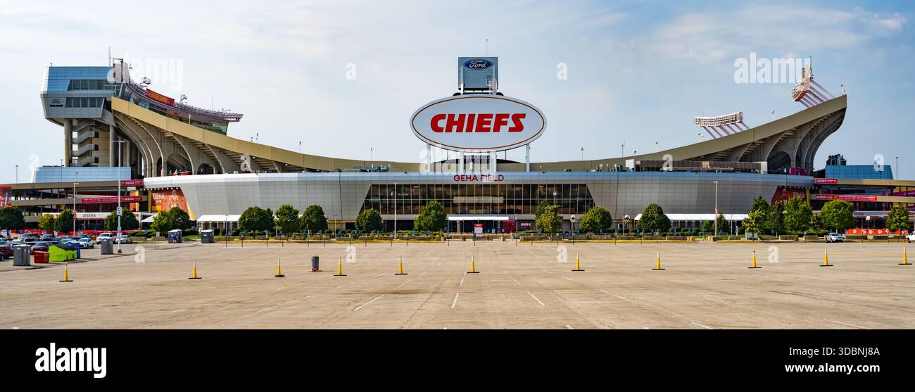 Vue panoramique du stade Arrowhead, stade des Kansas City Chiefs, au complexe sportif Truman de Kansas City, Missouri. (ÉTATS-UNIS) Banque D'Images