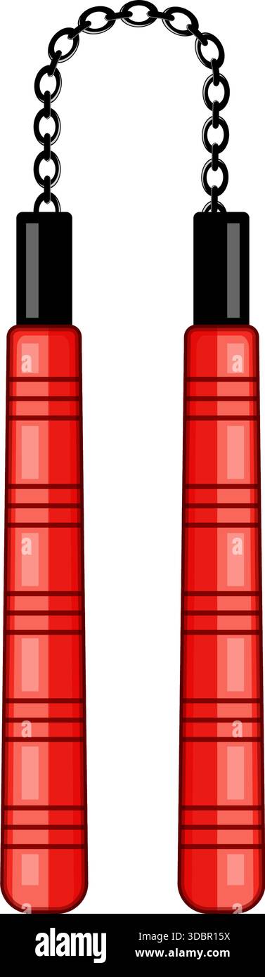 Arme d'arts martiaux de nunchaku rouge sur fond blanc Illustration de Vecteur