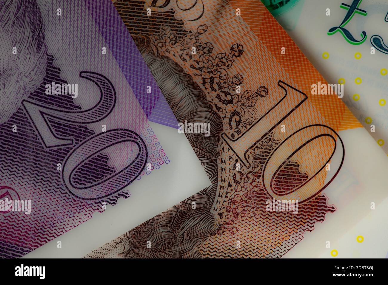 Billets en livres sterling stylisés £20 £10 £5 Banque D'Images