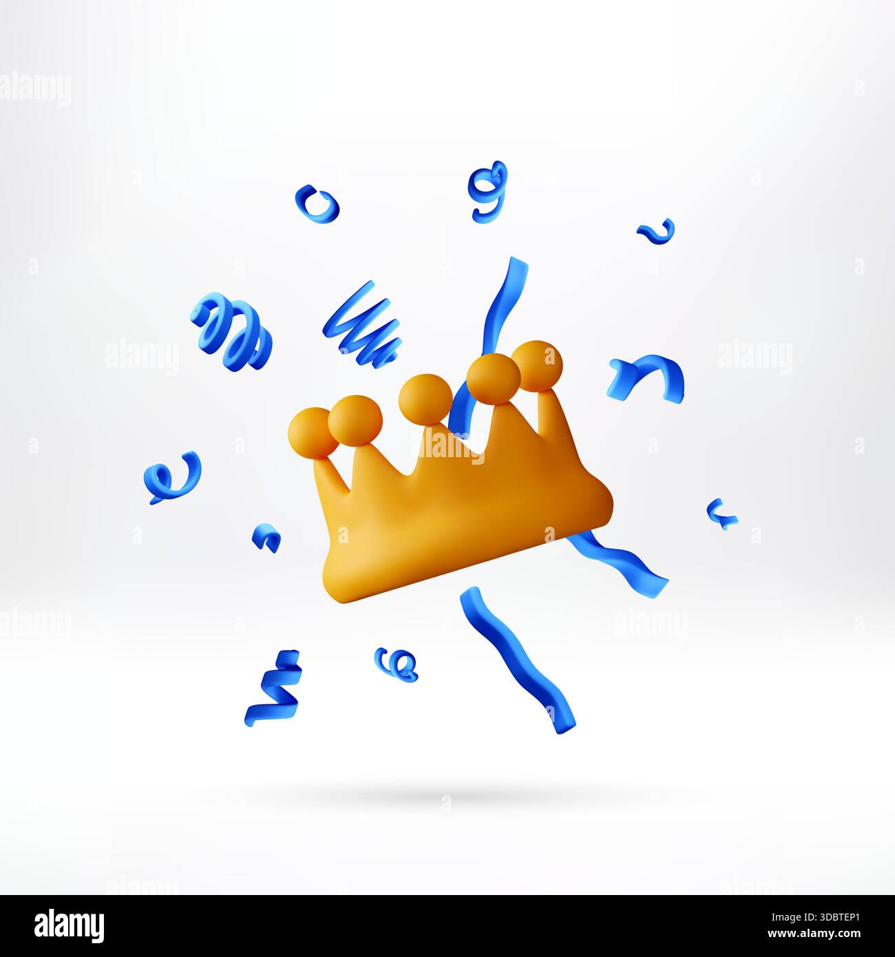 Couronne dorée rendue 3D avec confettis bleus Illustration de Vecteur