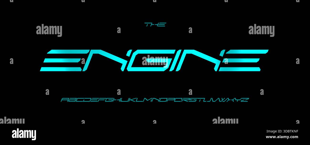 Futuriste logo Alphabet vecteur lettres géométriques larges typographie moderne, conception typographique étendue titre texte, affiche numérique titre, type Illustration de Vecteur