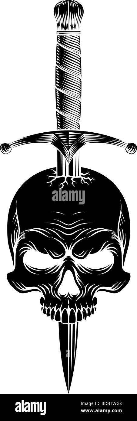 Skull Dagger Knife tatouage Grim Reaper illustration Illustration de Vecteur