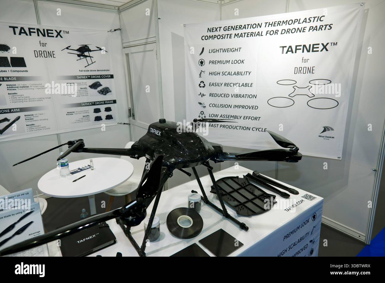 Tafnax matériau composite thermoplastique de nouvelle génération pour pièces de drone, exposé au Drone X, 2025 Banque D'Images