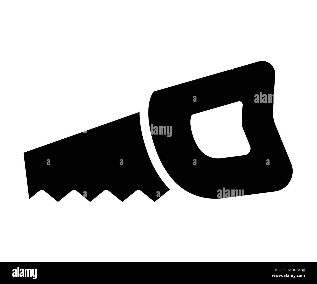 Silhouette détaillée d'une scie à main dotée d'un manche incurvé unique. Parfait pour représenter le travail du bois, l'amélioration de la maison et les projets de bricolage Illustration de Vecteur