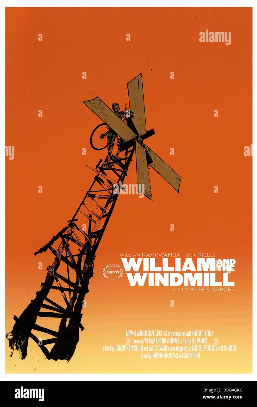 William and the Windmill (2013) réalisé par Ben Nabors et mettant en vedette William Kamkwamba, Bryan Mealer et Tom Rielly. Un documentaire suit l'inventeur malawien William Kamkwamba, qui a construit un moulin à vent à l'adolescence et plus tard navigue les opportunités et les pressions à l'étranger. Affiche AMÉRICAINE À une feuille POUR USAGE ÉDITORIAL UNIQUEMENT. Crédit : BFA / Journeyman Pictures Banque D'Images