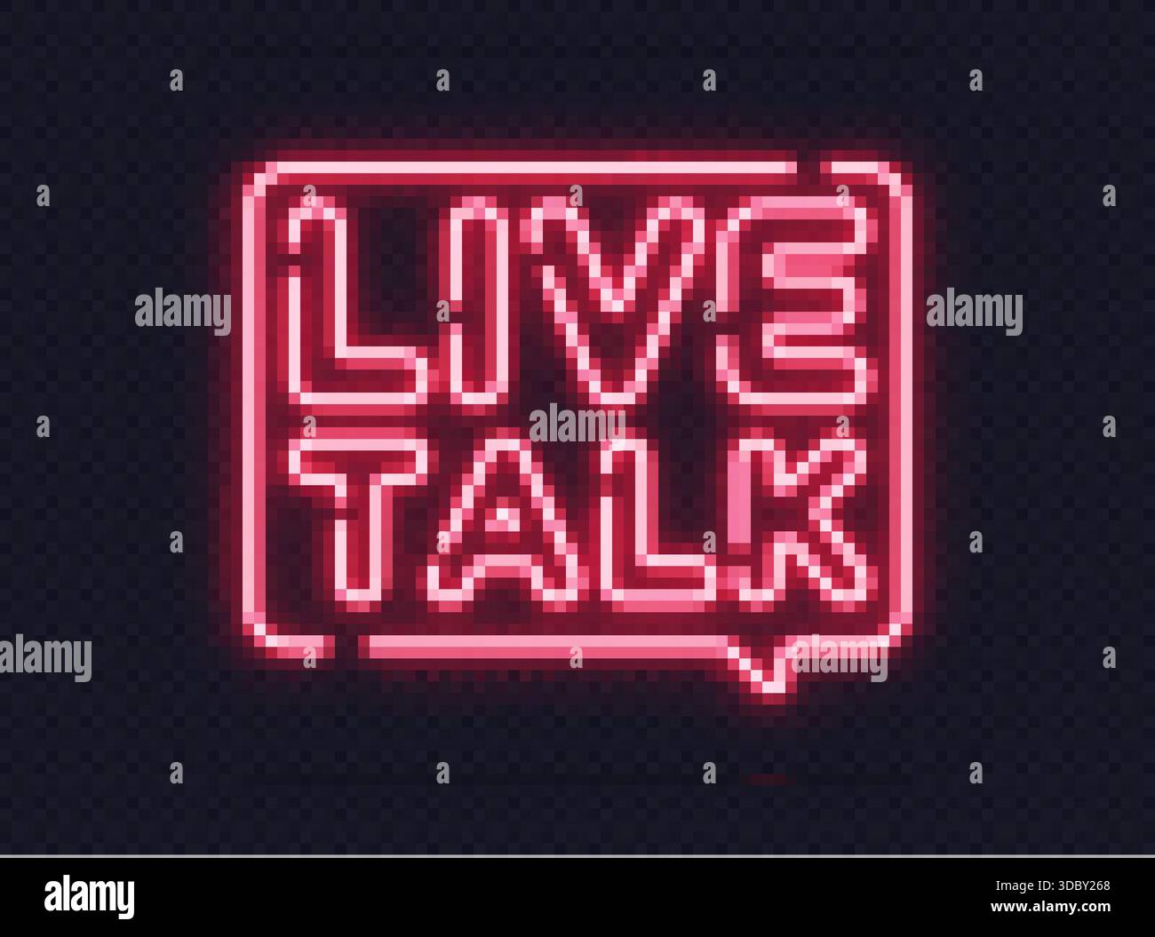 Panneau lumineux au néon avec texte de conversation en direct en forme de bulle de parole. Idéal pour les streamers, interviews ou podcasts visuels. Illustration de Vecteur