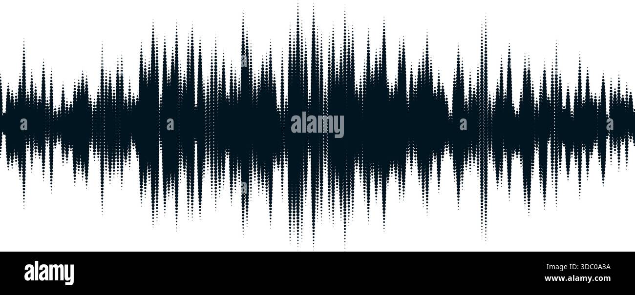 Elément d'onde sonore abstraite noire. Forme de l'égaliseur de musique en pointillés. Concept de visualisation de signal radio audio. Schéma d'assistant vocal numérique. Lecteur d'échantillons de pistes musicales. Vecteur Illustration de Vecteur