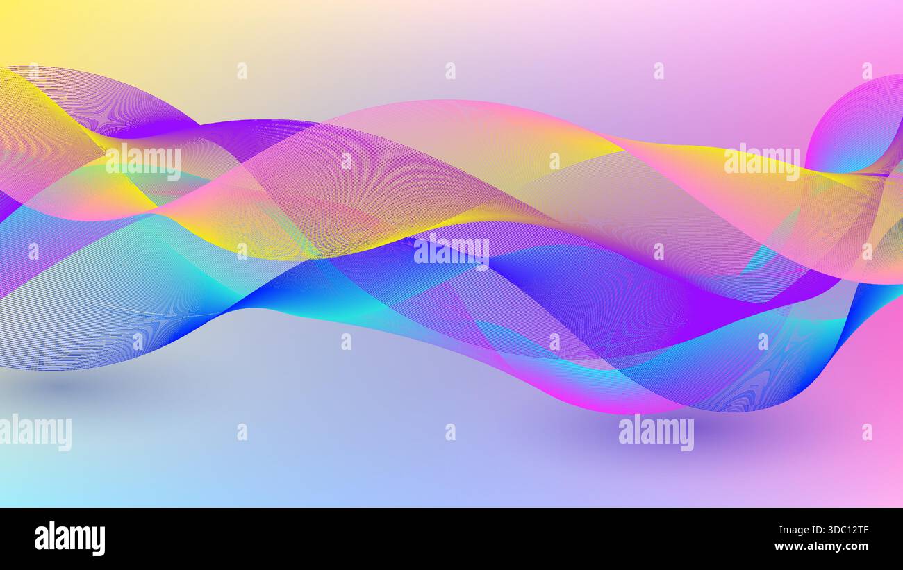 fond abstrait fluide, mouvement énergique. lignes ondulées translucides dans les couleurs néon violet, rose, jaune, bleu serrées contre un beau dégradé, web Illustration de Vecteur