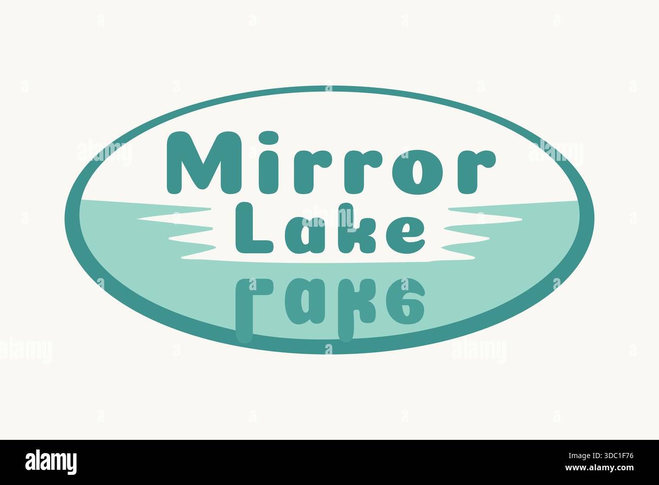 Plaque ovale rétro avec miroirs de formes sarcelle et mots Mirror Lake centrés à l'intérieur Illustration de Vecteur