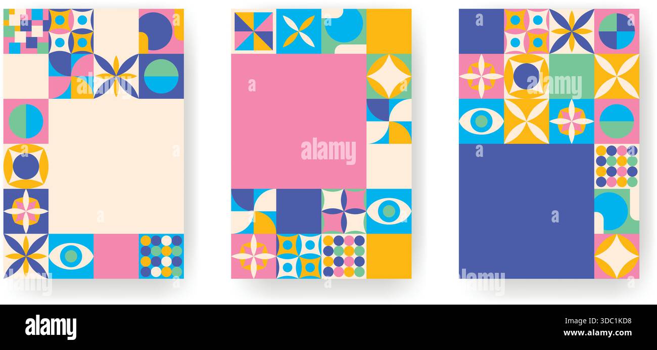 Ensemble de fonds abstraits printaniers. Formes géométriques avec des fleurs et des motifs. Modèles verticaux pour couvertures, dépliants, brochures et dépliants. Vecteur Illustration de Vecteur