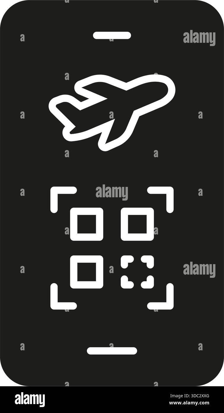 Icône solide carte d'embarquement mobile. Symbole de silhouette de vérification de billet d'avion numérique et de code QR. Voyage transparent et enregistrement mobile. Isolé Illustration de Vecteur