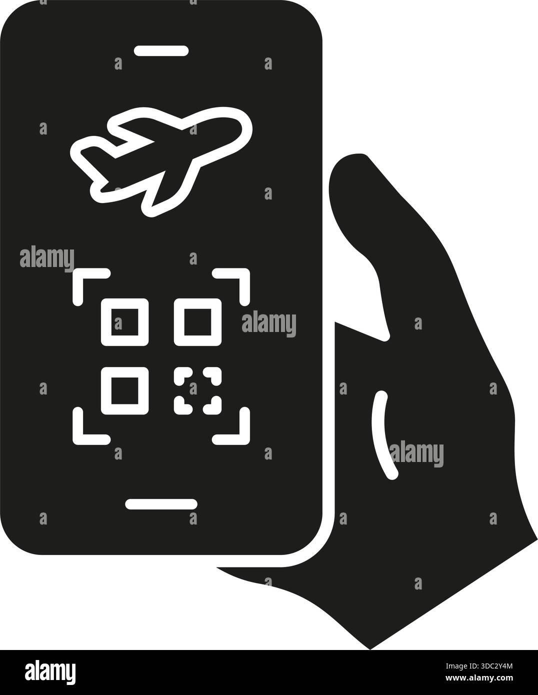 Icône solide de carte d'embarquement pour smartphone. Symbole de balayage de silhouette de billet de voyage mobile et de code QR. Enregistrement numérique des vols et services aéroportuaires Illustration de Vecteur