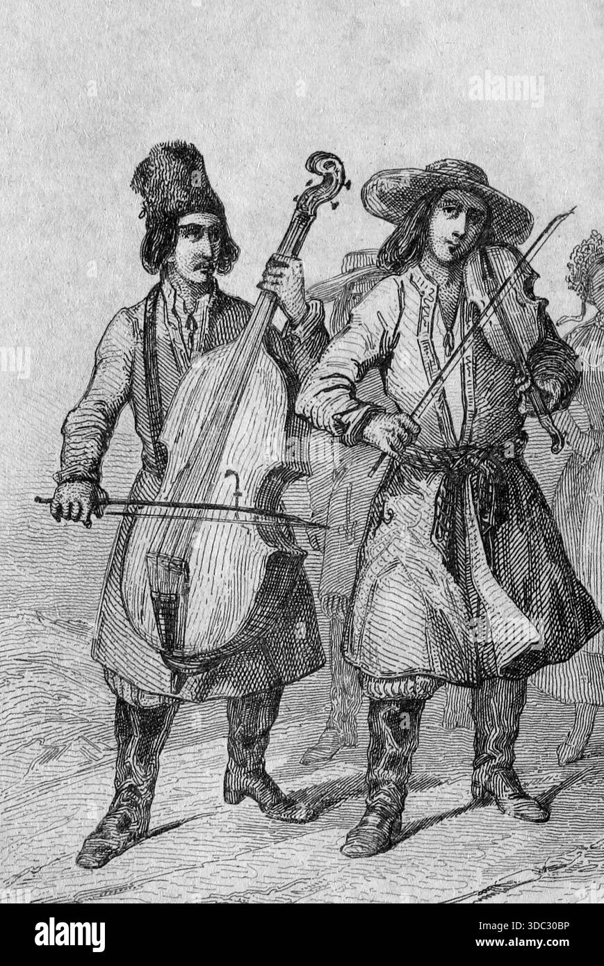 Fête traditionnelle de la moisson en Pologne Musiciens traditionnels, XIXe siècle Banque D'Images