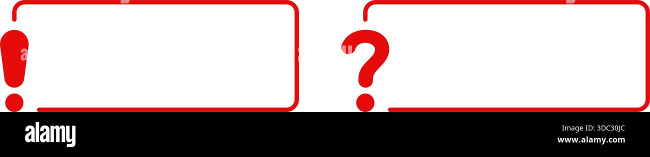 Bordure de cadre avec point d'interrogation et point d'exclamation rouge définie. Communication, requête et collecte de symboles d'alerte. Conception de l'interface de dialogue et de messagerie Illustration de Vecteur