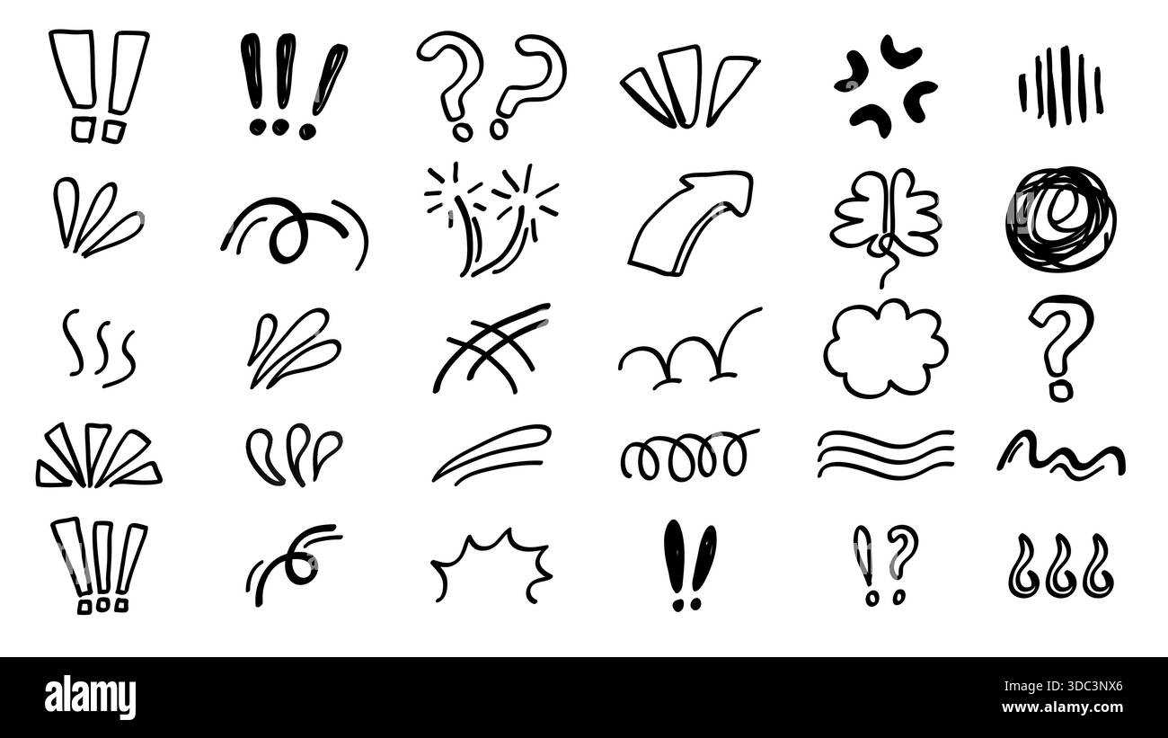 Dessiné à la main Anime Manga Doodle Line Eléments Set Character Emotion effets graphiques. Collection vectorielle Illustration de Vecteur