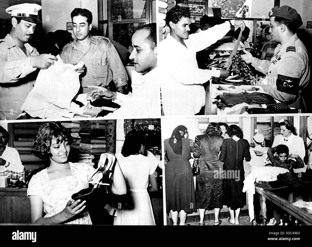 Ex-Royal Wardrobes à vendre en Egypte (en haut à gauche) officiers de l'armée parmi les clients.en haut à droite : certains des liens de Farouk en vente.en bas à gauche : une fille tient Banque D'Images