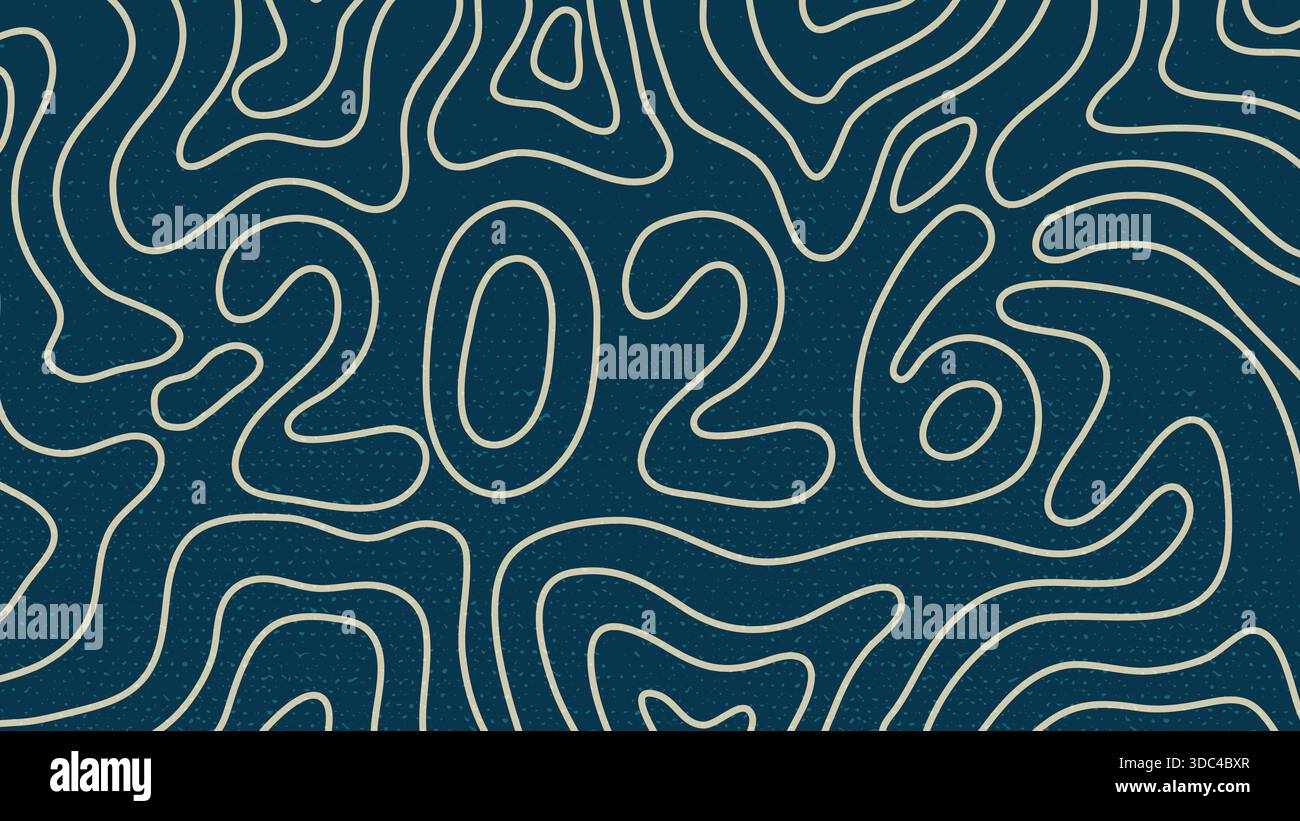 2026 Résumé Gold Line topographie carte contour Bleu fond bleu nouvel an Grunge texture. Illustration vectorielle Illustration de Vecteur