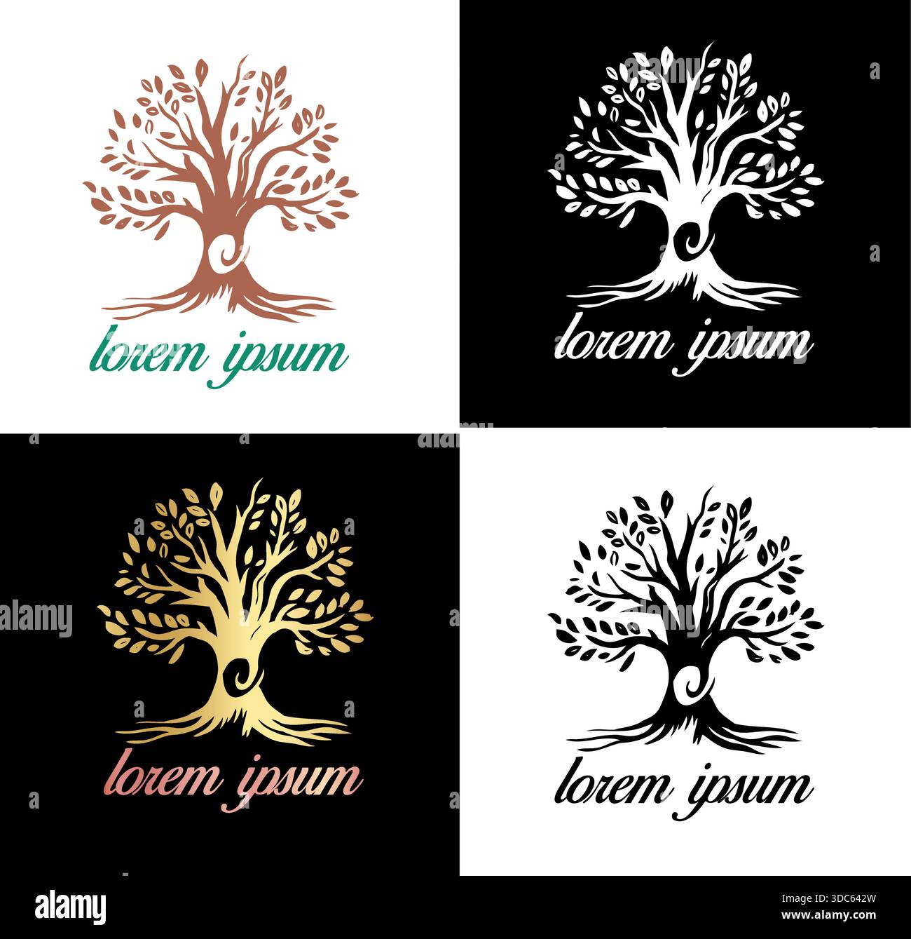 Élégant ensemble de conception de logo Tree of Life. illustration vectorielle Illustration de Vecteur