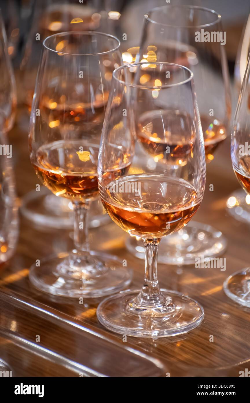 Dégustation spéciale pour les visiteurs, association de nourriture avec un verre de vin de champagne, plats délicieux préparés par des chefs cuisiniers renommés à la nourriture d'hiver et Banque D'Images