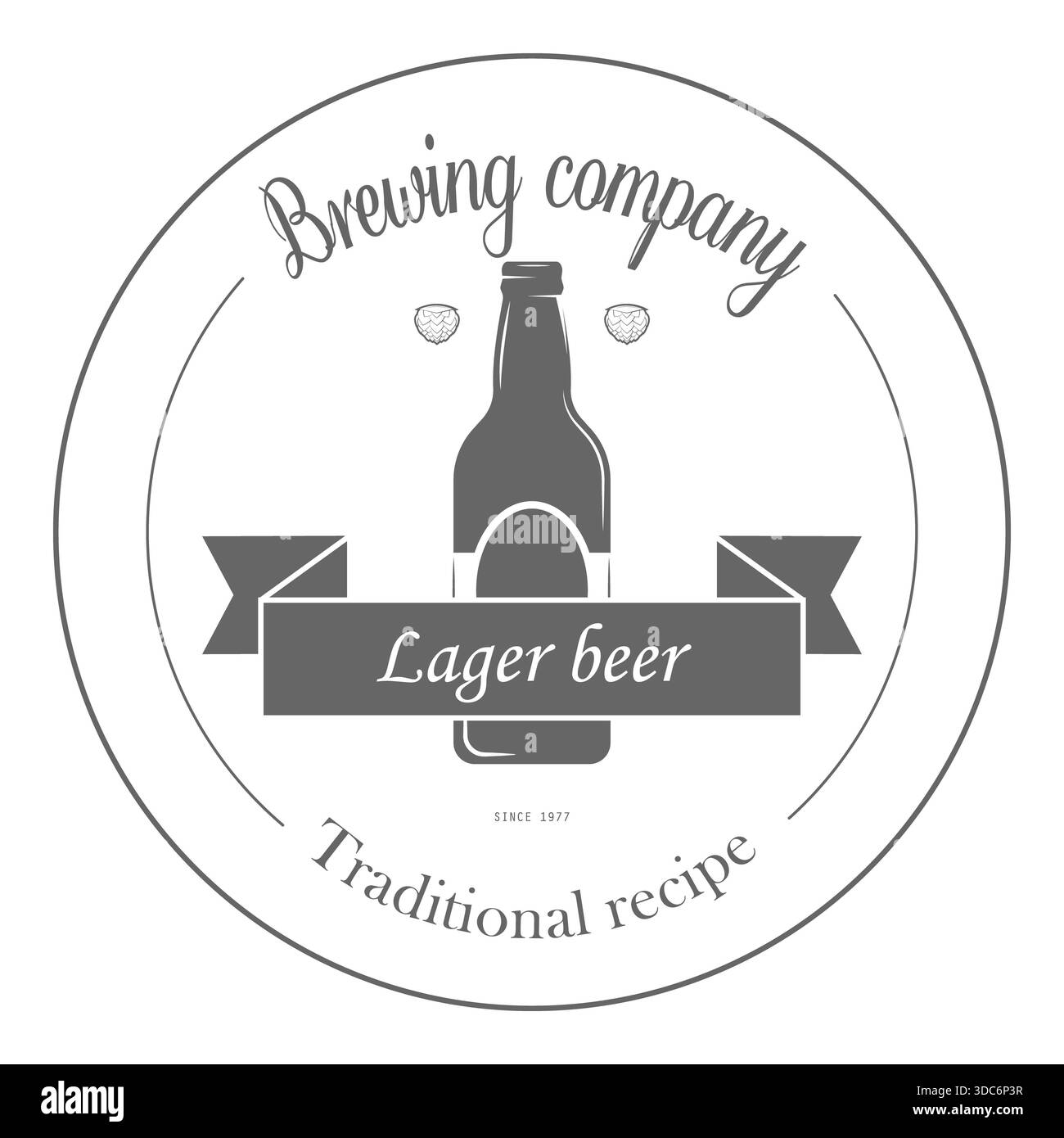 Ensemble de badges bicolores pour l'artisanat de la bière. illustration. Contient des flèches avec la tête d'arowhead de houblon, ruban, bouteilles, tasses, tonneau, houblon, main avec houblon.. Point 3 Banque D'Images