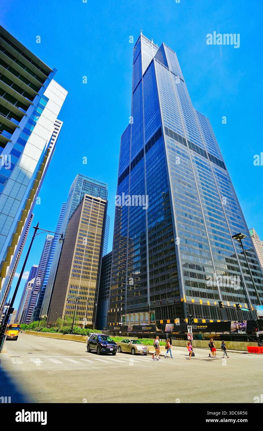 Vue des gratte-ciel de Chicago par une journée ensoleillée le 26 mai 2018. Banque D'Images