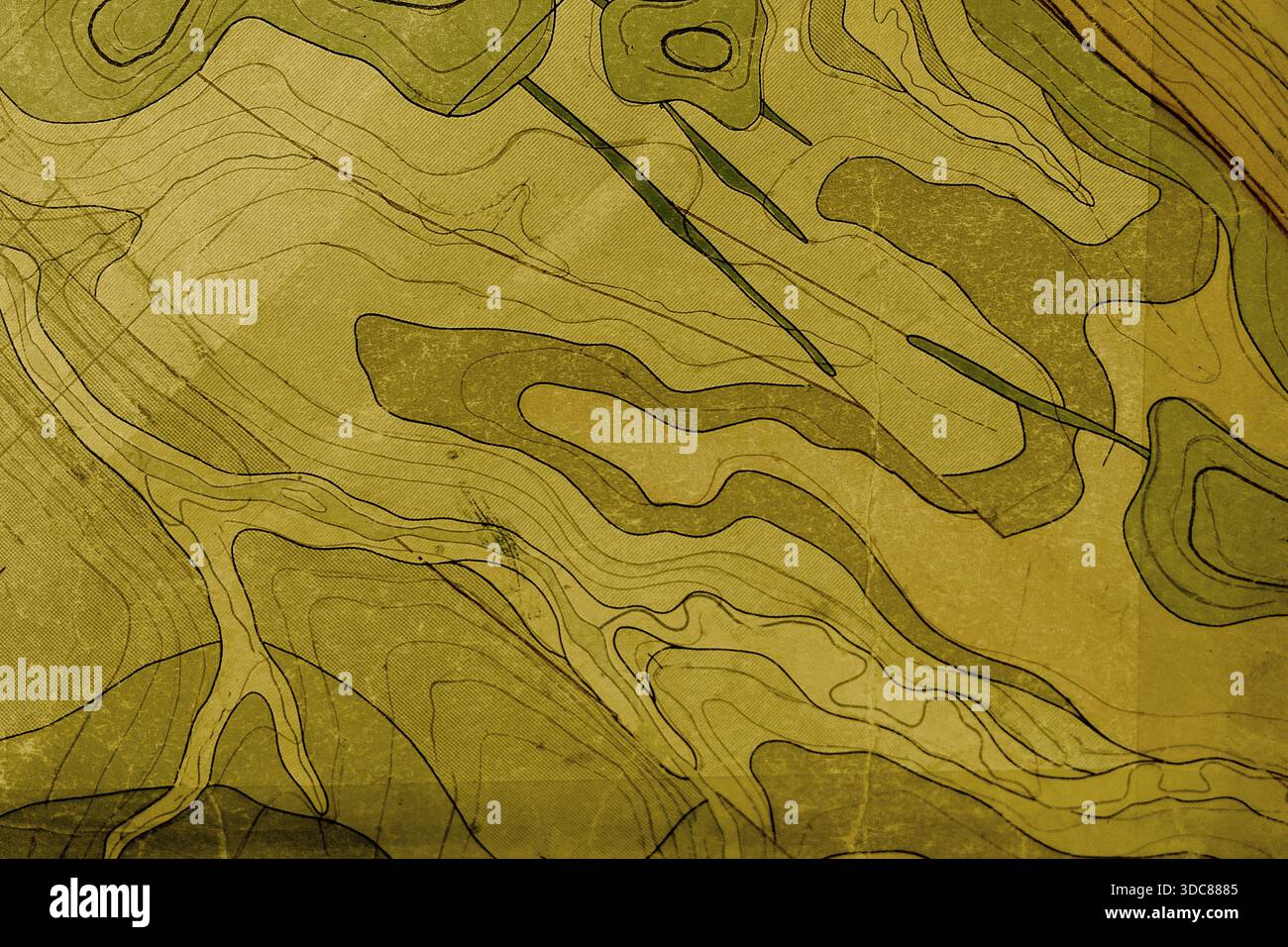 Fond abstrait avec des lignes ondulées d'une carte géologique dans les tons beige et brun. Texture du relief et contours topographiques pour le papier peint et le design Banque D'Images