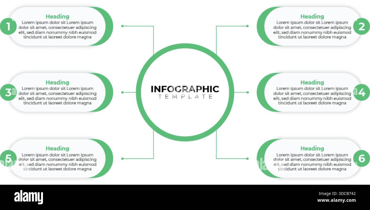 Présentation infographique centrale d'entreprise avec étiquette circulaire 6 en option Illustration de Vecteur