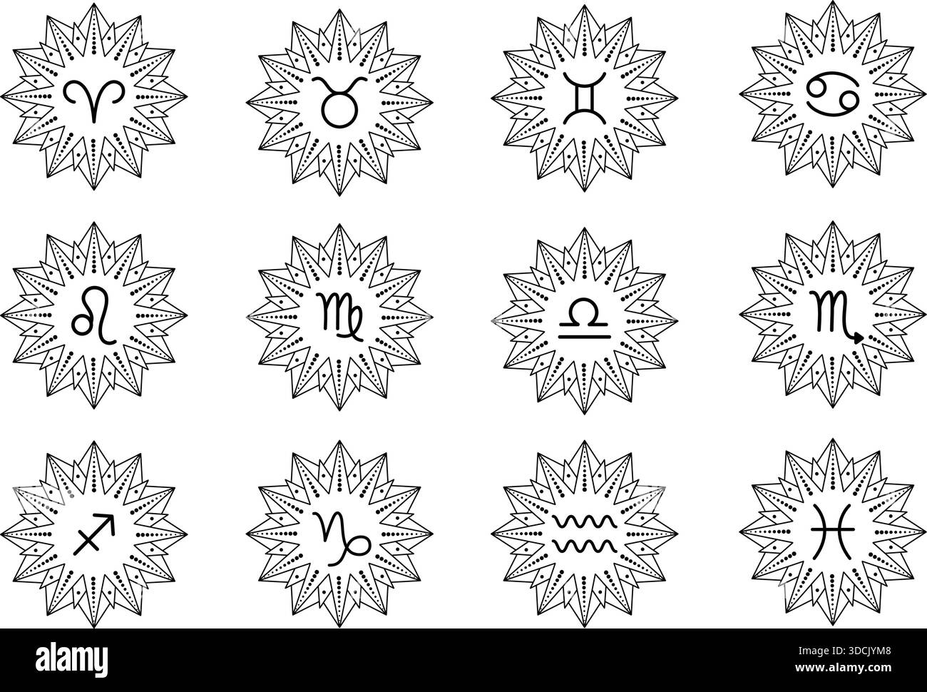 Collection de signes du zodiaque dans le style art au trait Illustration de Vecteur