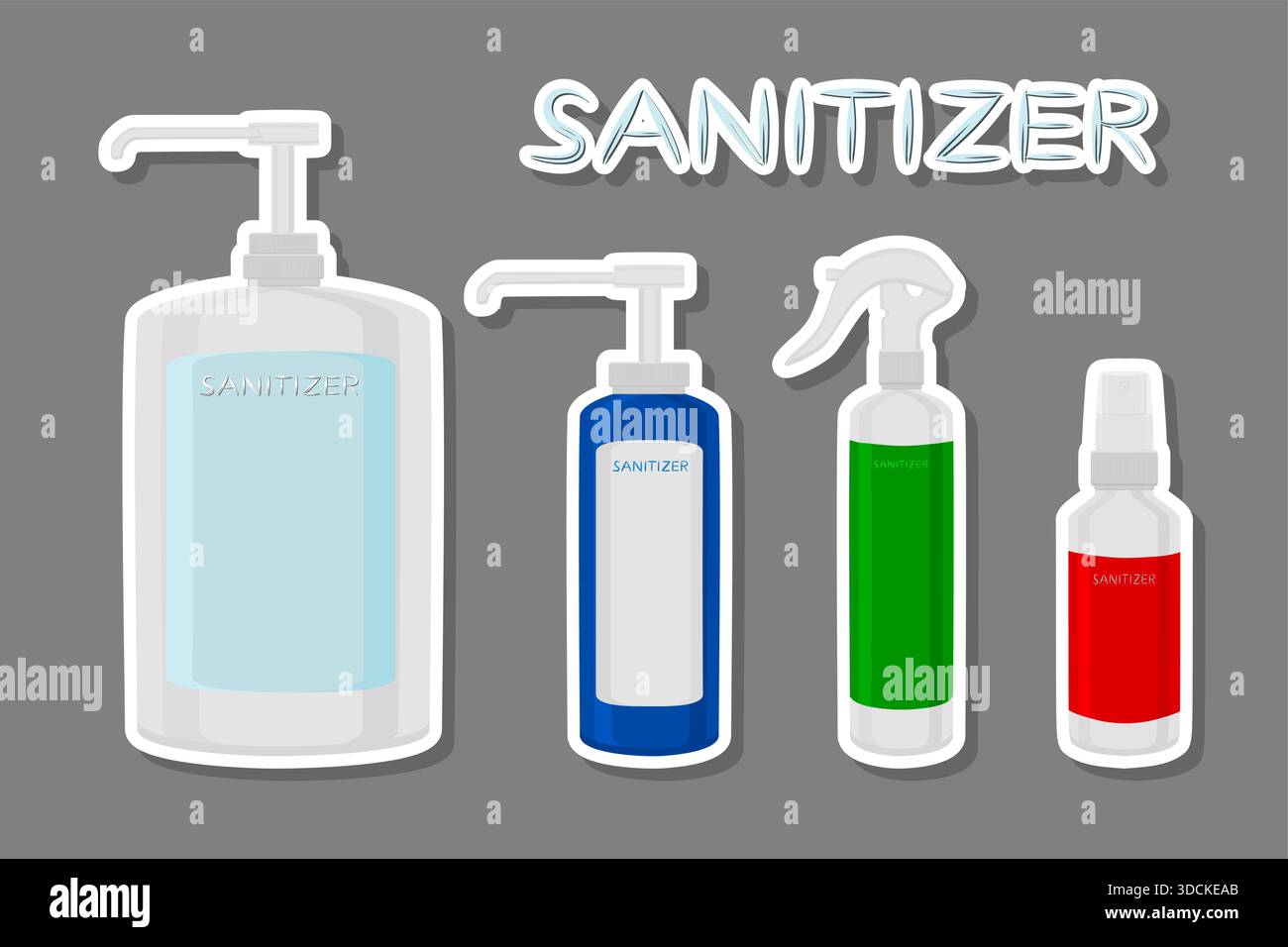 Ensemble de désinfectant de modèle différent dans le distributeur de savon pour la désinfection, désinfection consistant en désinfectant accessoire dans le distributeur de savon, désinfectant dans SO Illustration de Vecteur