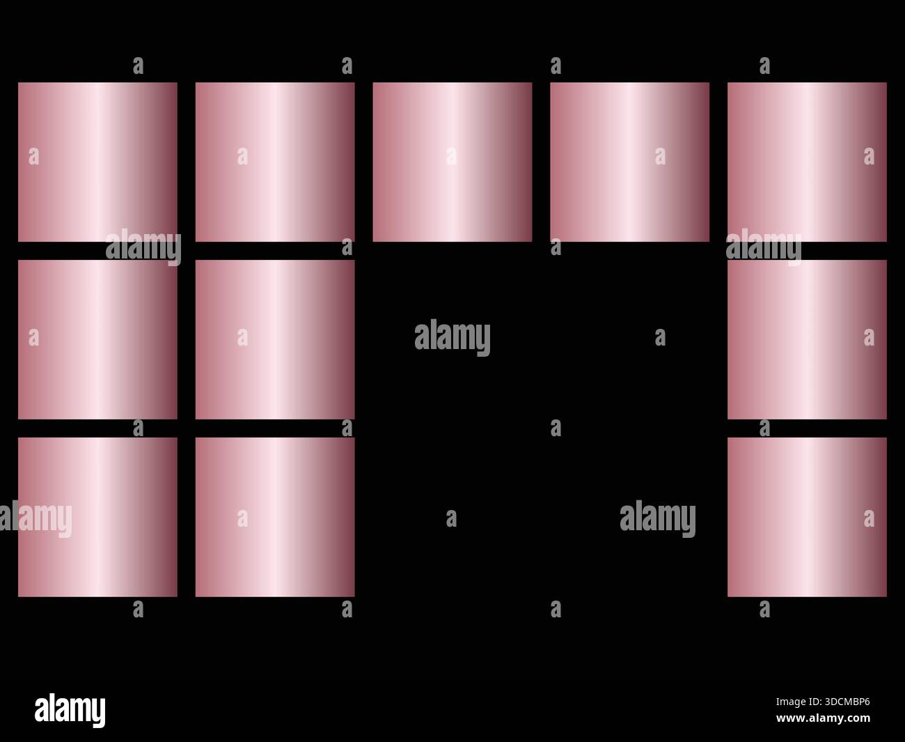 Cette image présente un design abstrait moderne avec dix carrés dégradés métalliques en or rose scintillants disposés dans une élégante forme d'arc ou de portail Illustration de Vecteur