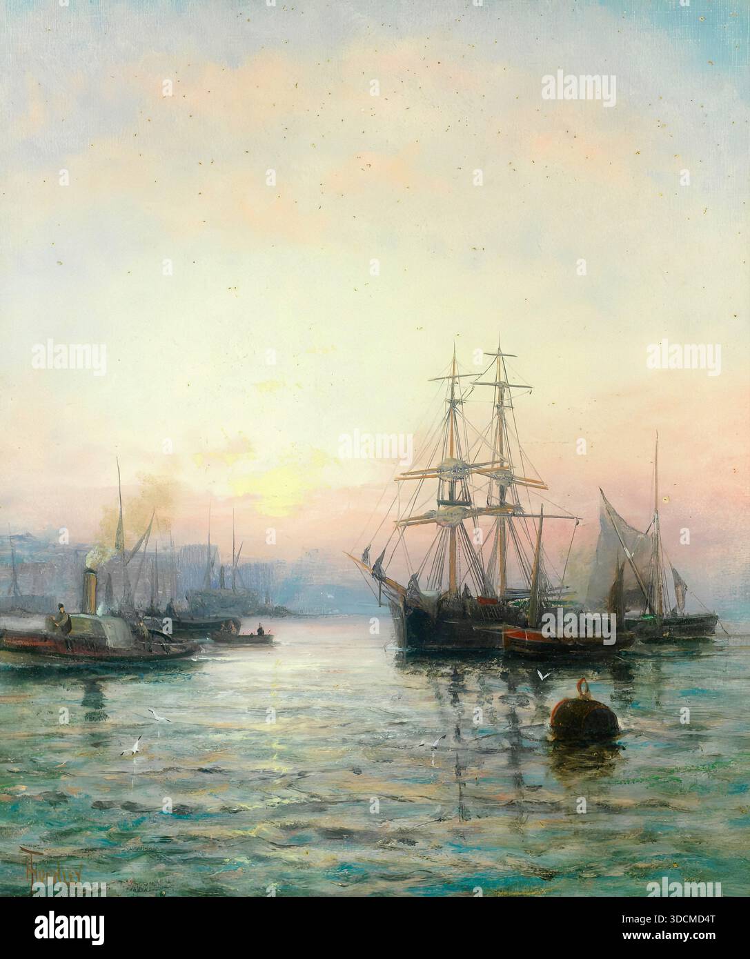 Hubert William) Thornley - lever du soleil - la Tamise inférieure Banque D'Images