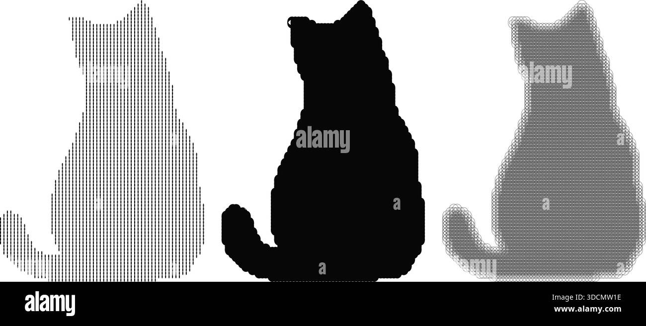 Trois silhouettes de chat graphiques en profil montrant des motifs de remplissage abstraits uniques Illustration de Vecteur