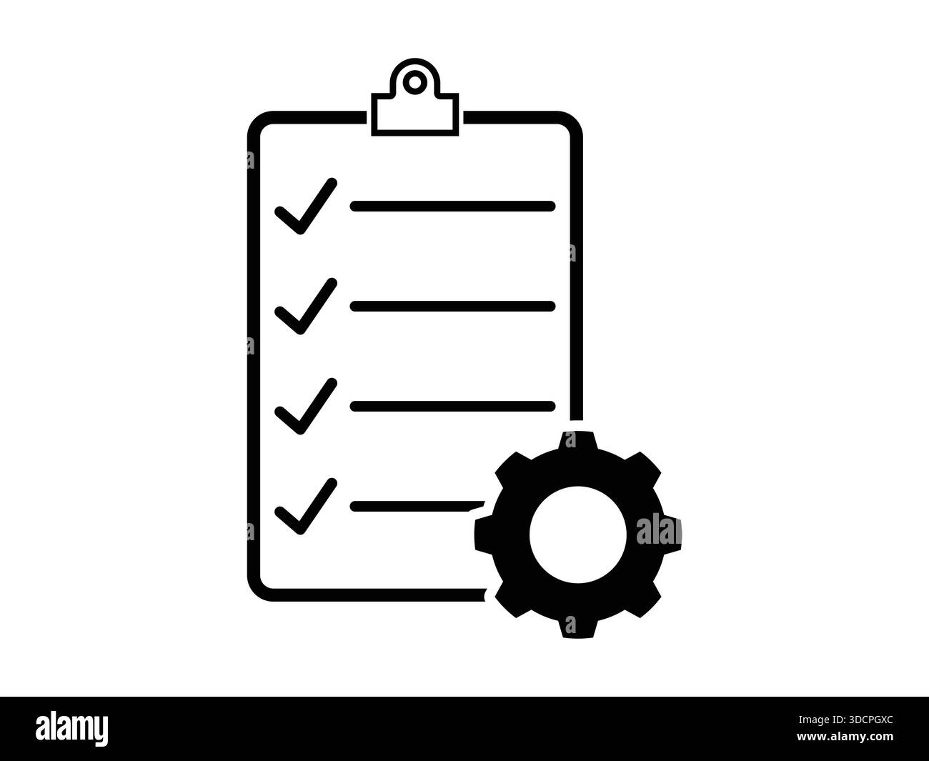 Presse-papiers avec icône d'engrenage montrant une liste de contrôle du support technique, isolé sur fond blanc. Illustration vectorielle propre représentant la gestion, busin Illustration de Vecteur