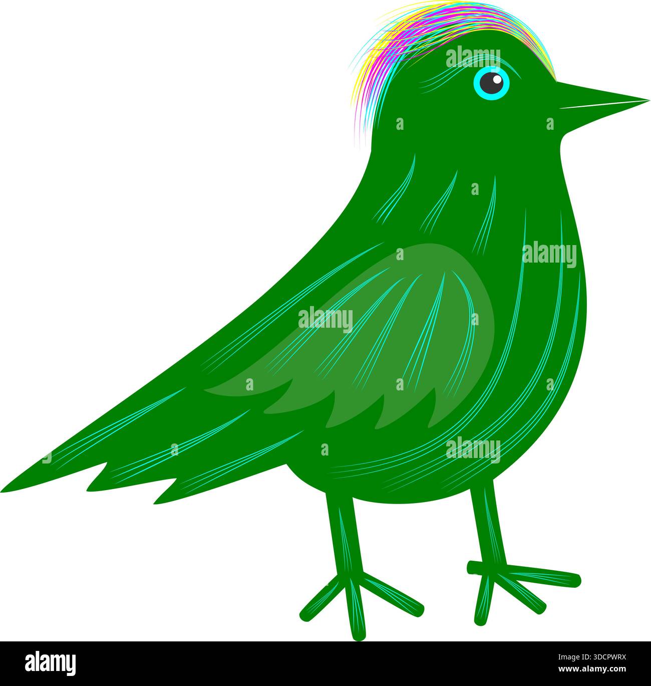 Un oiseau vert avec une crête multicolore Illustration de Vecteur