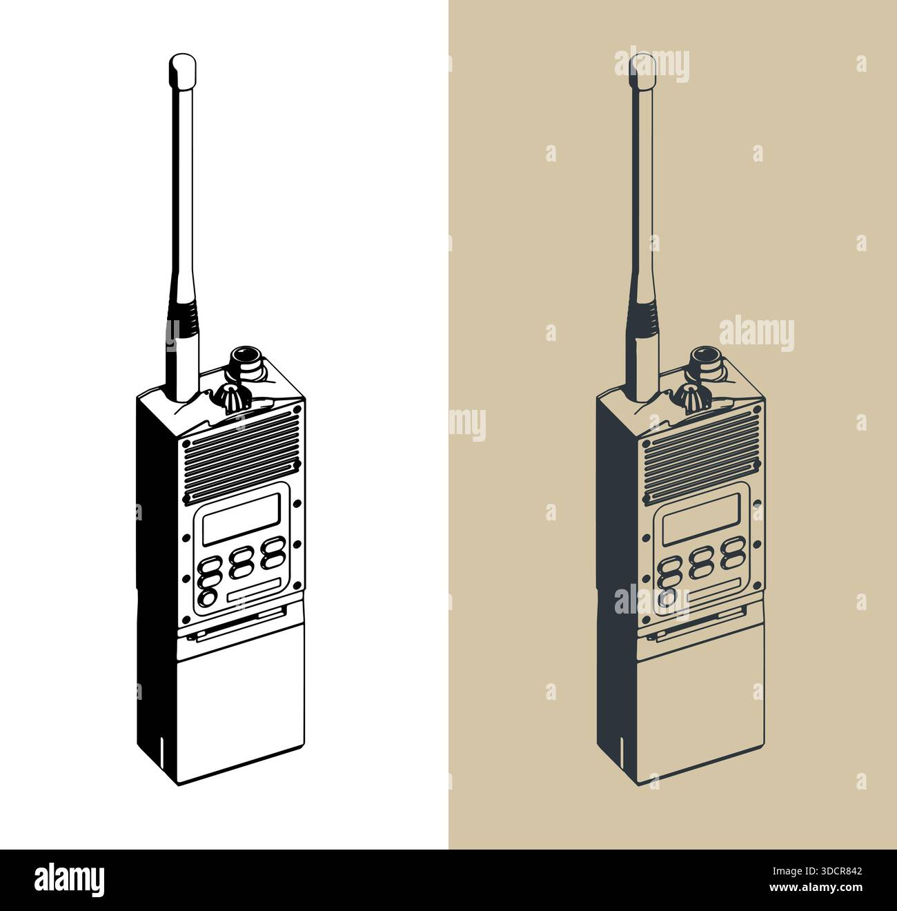 Illustrations vectorielles stylisées de station de radio militaire portable Illustration de Vecteur